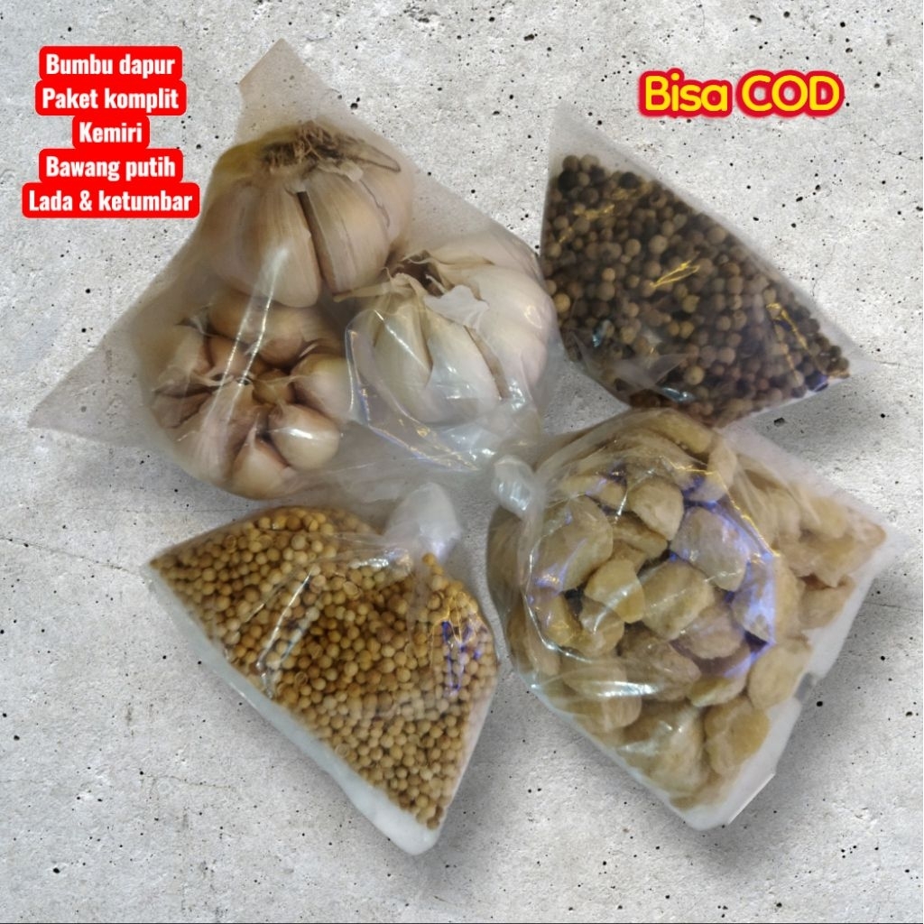 

Paket bumbu dapur bawang putih. kemiri. lada. ketumbar