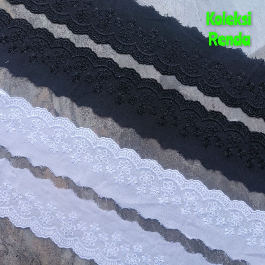 Renda katun jepang, renda katun bordir (per roll 15yard)