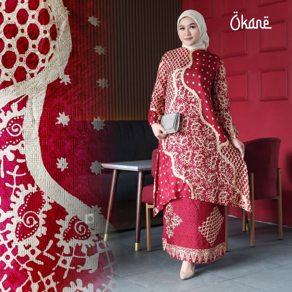 MALIKASHOPING, SET BATIK WANITA MUSLIMAH OUTFIT KONDANGAN KEKINIAN/BATIK WANITA/DRES ABAYA KEKINIAN