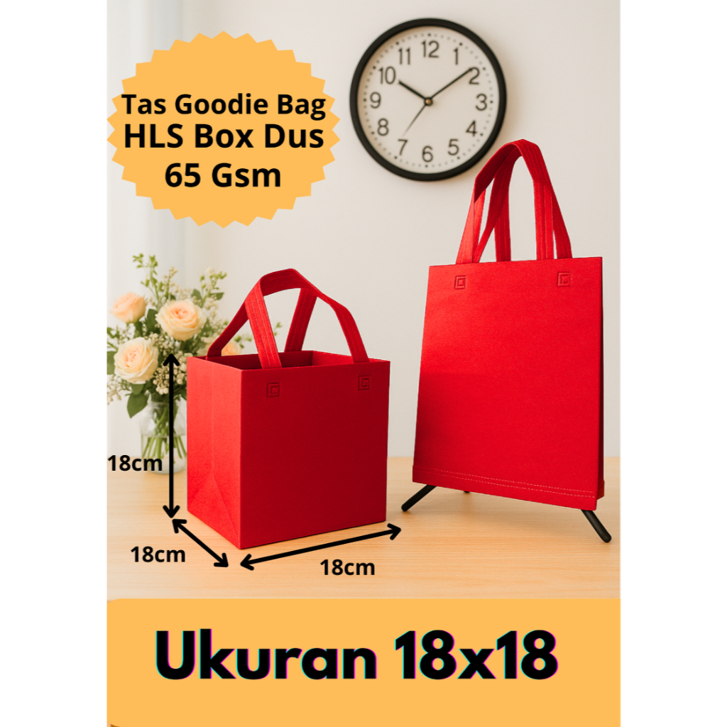 

Tas goodie bag Box Dus | Bahan spunbond (1 Lusin isi 12 PCS) Tas Box Dus pres UK (18x18) | Tas Kotak Nasi | Tas Box Hajatan