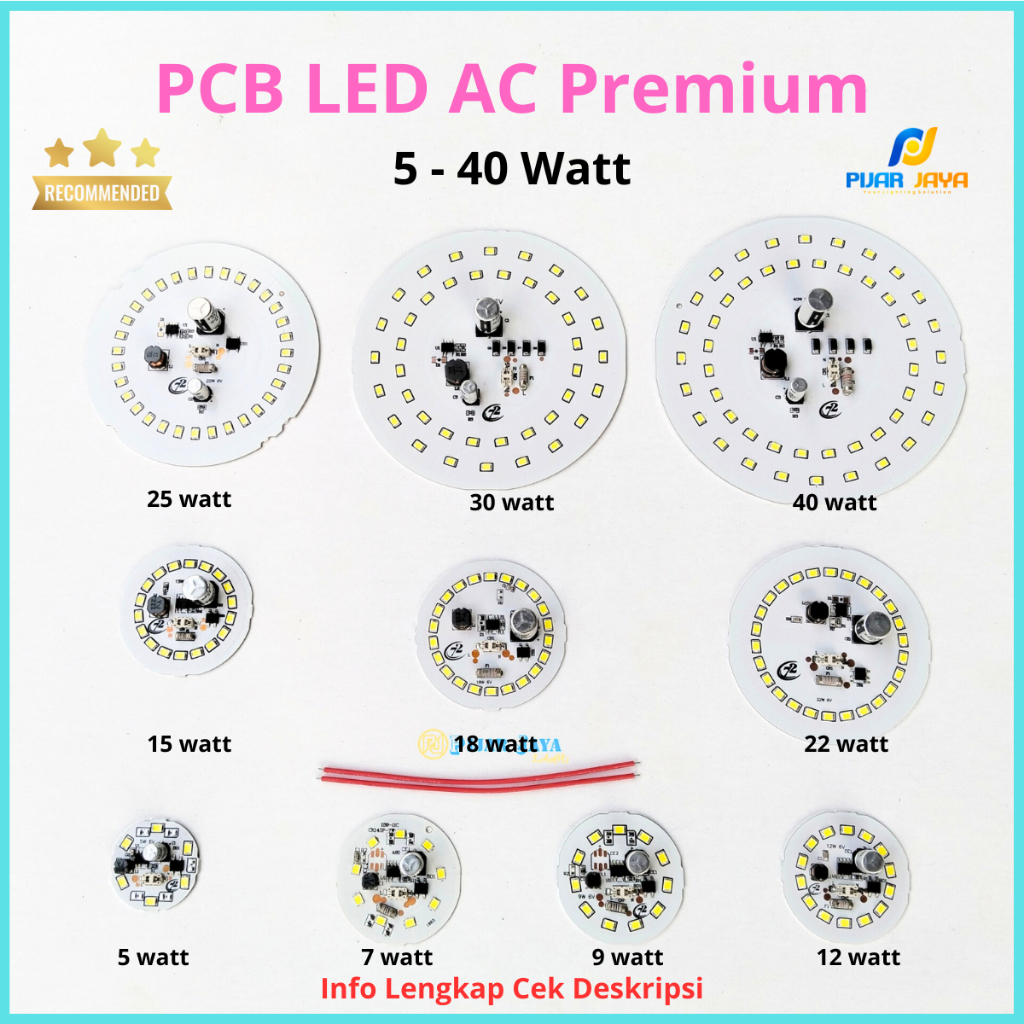PCB LED AC Premium 220V Watt Lengkap 5 7 9 12 15 18 20 25 30 40 Watt Mesin Lampu LED AC DOB