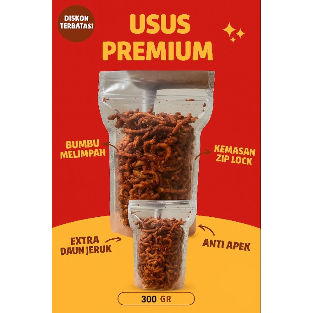 

Usus Krispi Premium 300gr – Full Bumbu, Extra Daun Jeruk, Kemasan Standing Pouch