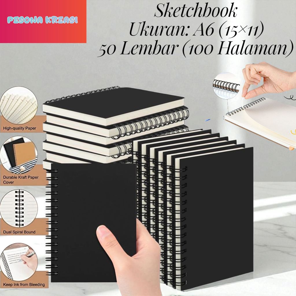 

Sketchbook A6 Isi 100 Halaman 50 Lembar varian isi 3 Warna Tracing Paper Buku Sketsa Cover Hitam