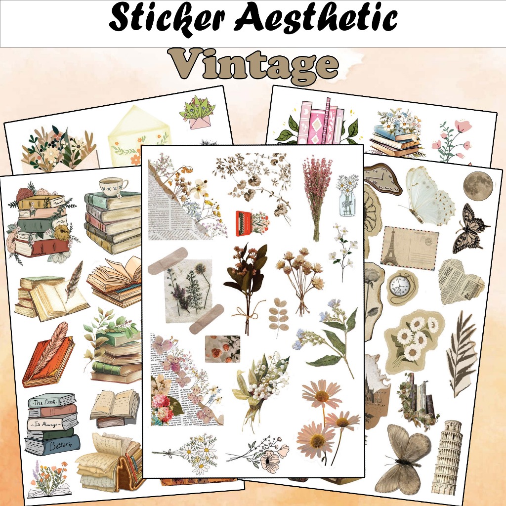 

Sticker Vintage A6 A5 Aesthetic Waterproof stiker tema Vintage anti air murah deco jurnal korea simple journaling estetik