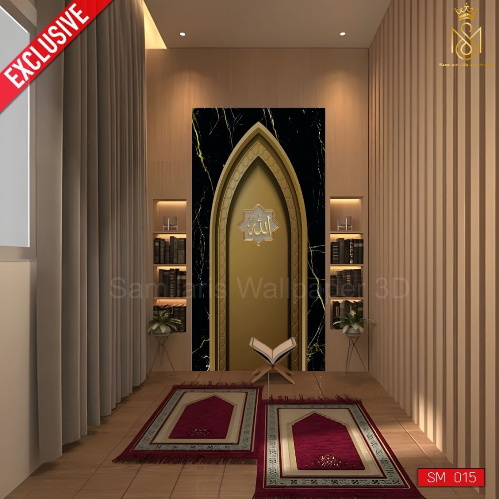 Exclusive Wallpaper Mushola Motif Marmer, Stiker Dinding Dekorasi Minimalis Modern, Mihrab Mushola R