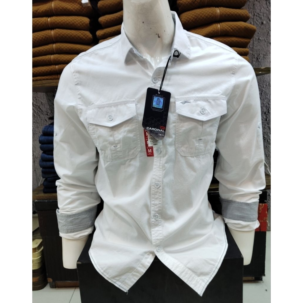 KEMEJA PRIA CARDINAL JEANS SLIM FIT POLOS WARNA PUTIH LENGAN PANJANG KUALITAS PREMIUM