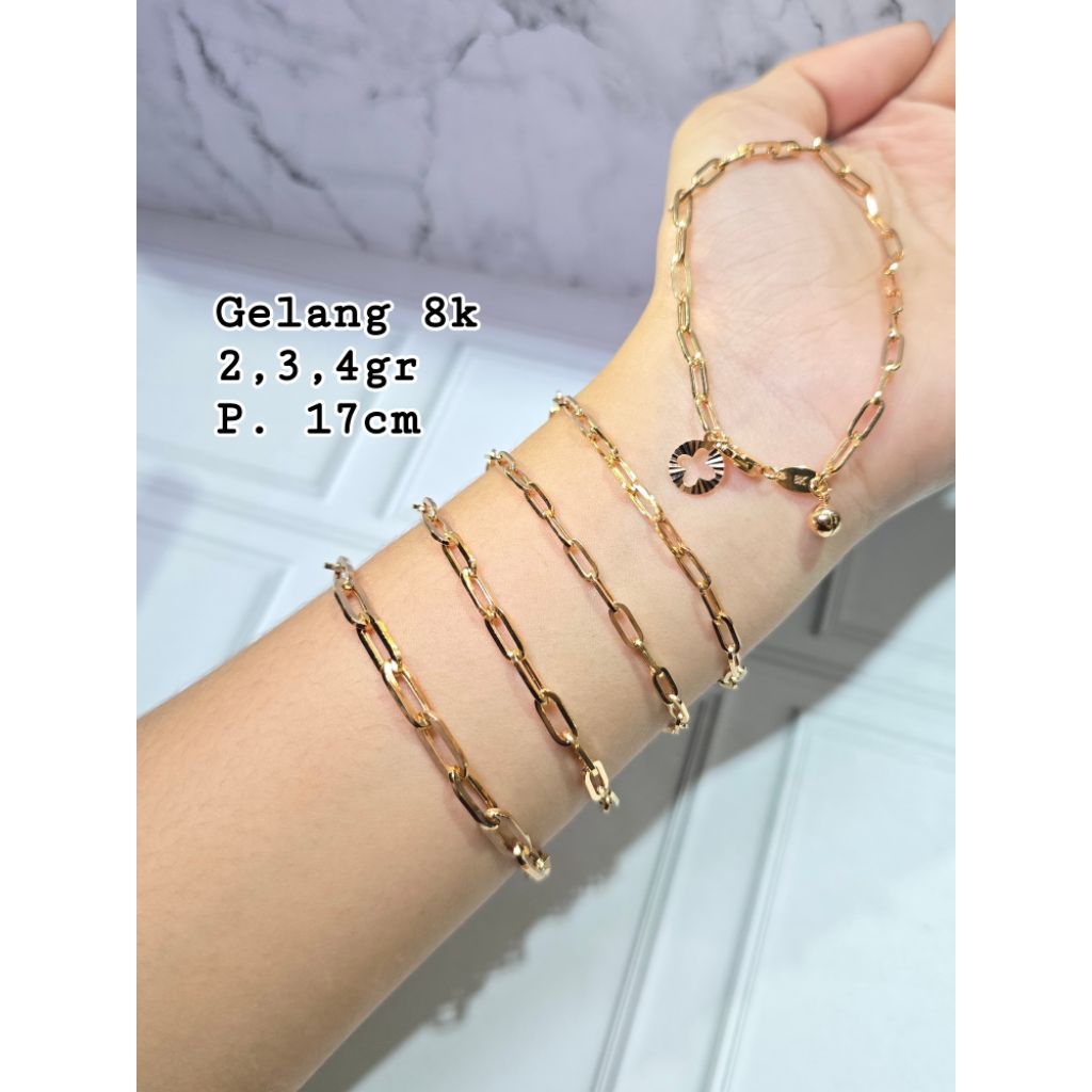 Gelang Rantai emas asli 8k Paperclip Rosegold Bell Mainan
