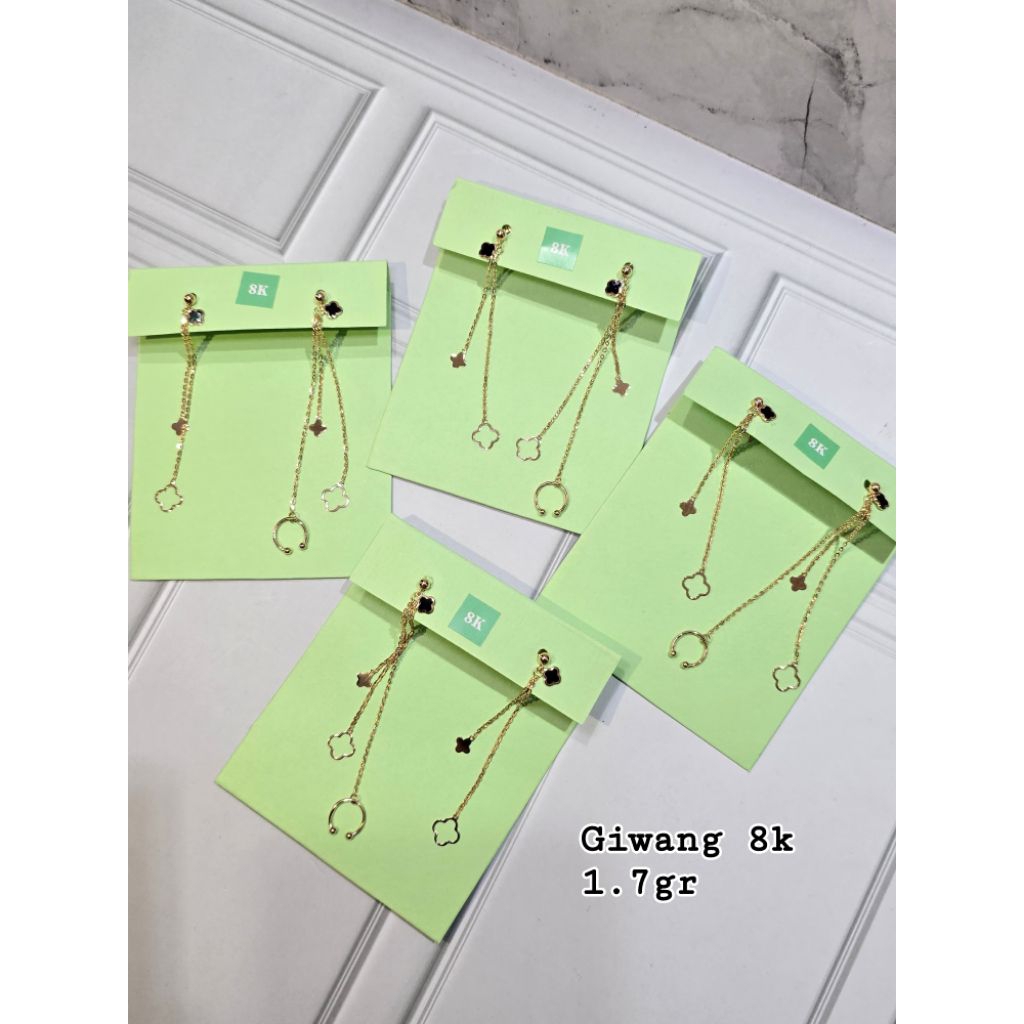 Giwang emas Bunga Hitam Gantung 2 Layer vanloverr