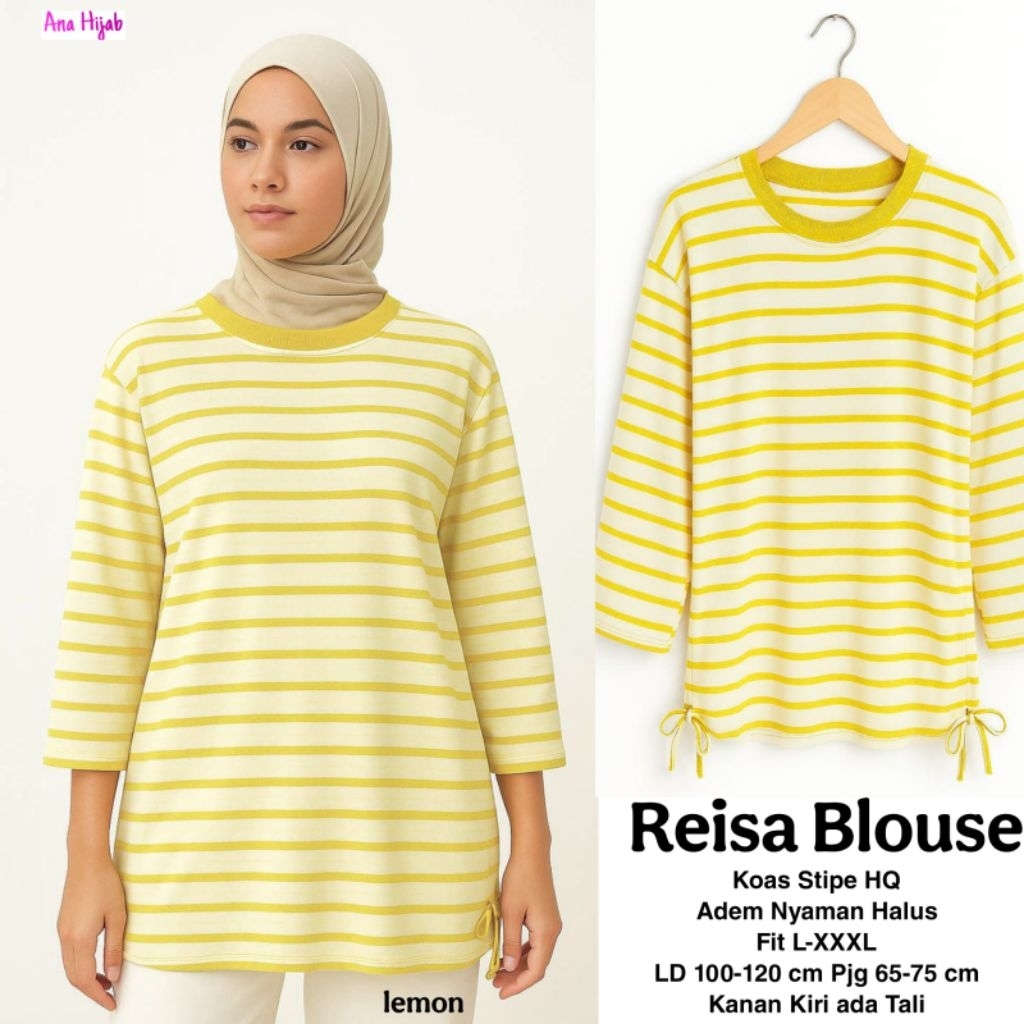 Reisa Blouse Bahan Kaos Stripe by Ana Hijab