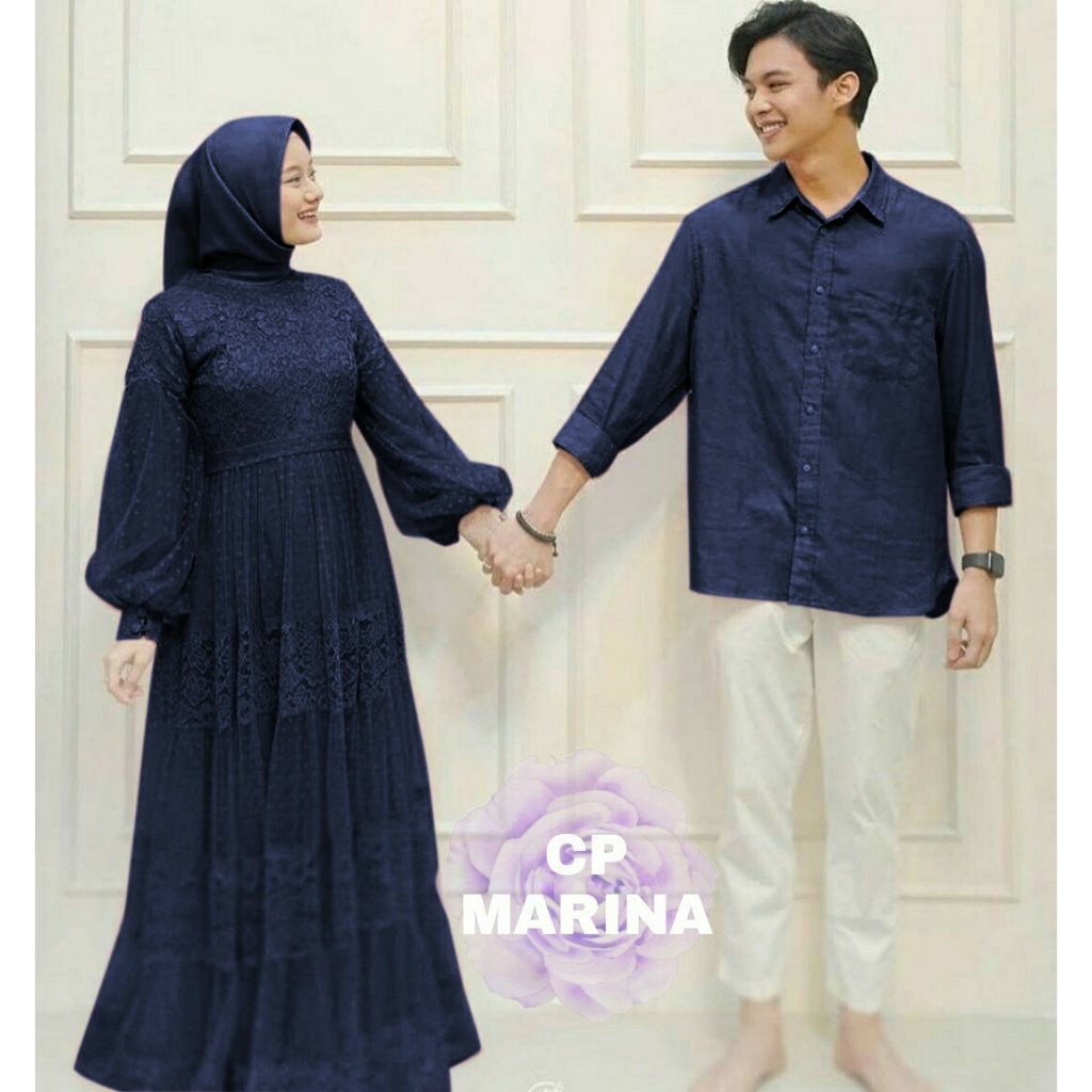 Couple Muslim Marina / COUPLE MAXI DRESS MARINA / BAJU PASANGAN WANITA PRIA / CP MAXI GAMIS BRUKAT