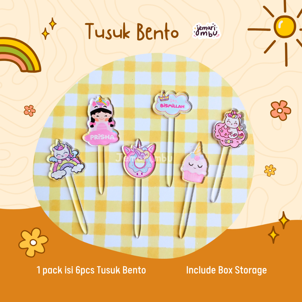 JM TUSUK BENTO TUSUK BEKAL isi 6pcs TUSUK BENTO CUSTOM NAMA TUSUK BENTO LUCU TUSUK BENTO LUNCH BOX B