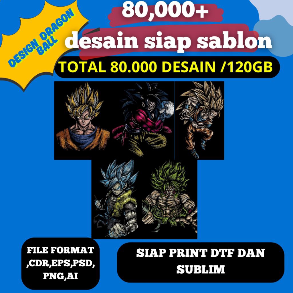 file  desain kaos ( design dragon ball) siap cetak/sablon untuk yang  buka usaha baju kaos  atau sat