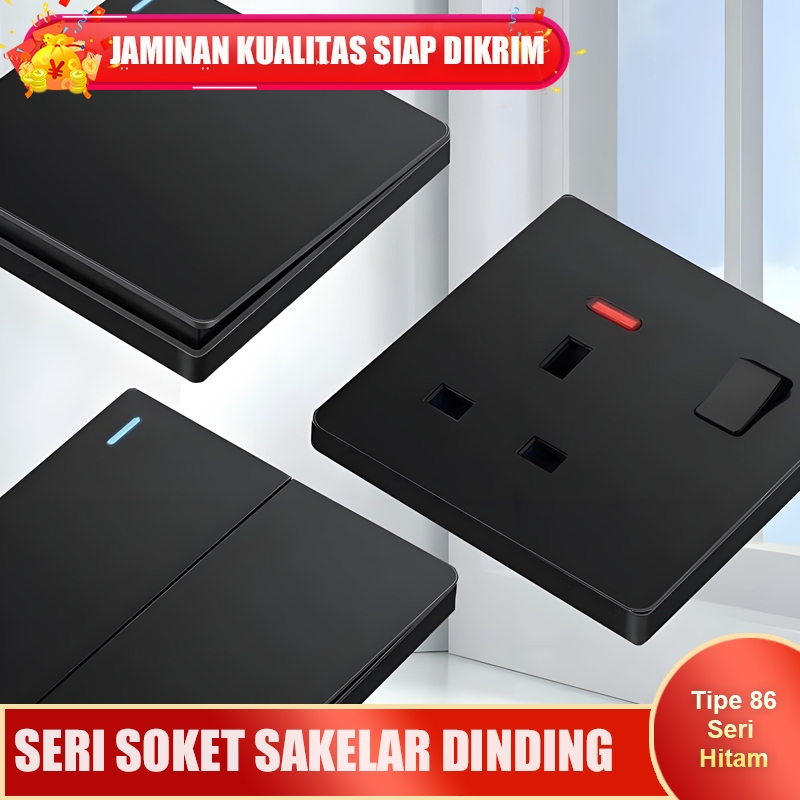 Saklar Dinding  86 Seri Soket Hitam 1234 Gong1way Sakelar tombol tekan,USB multi-fungsi lima lubang