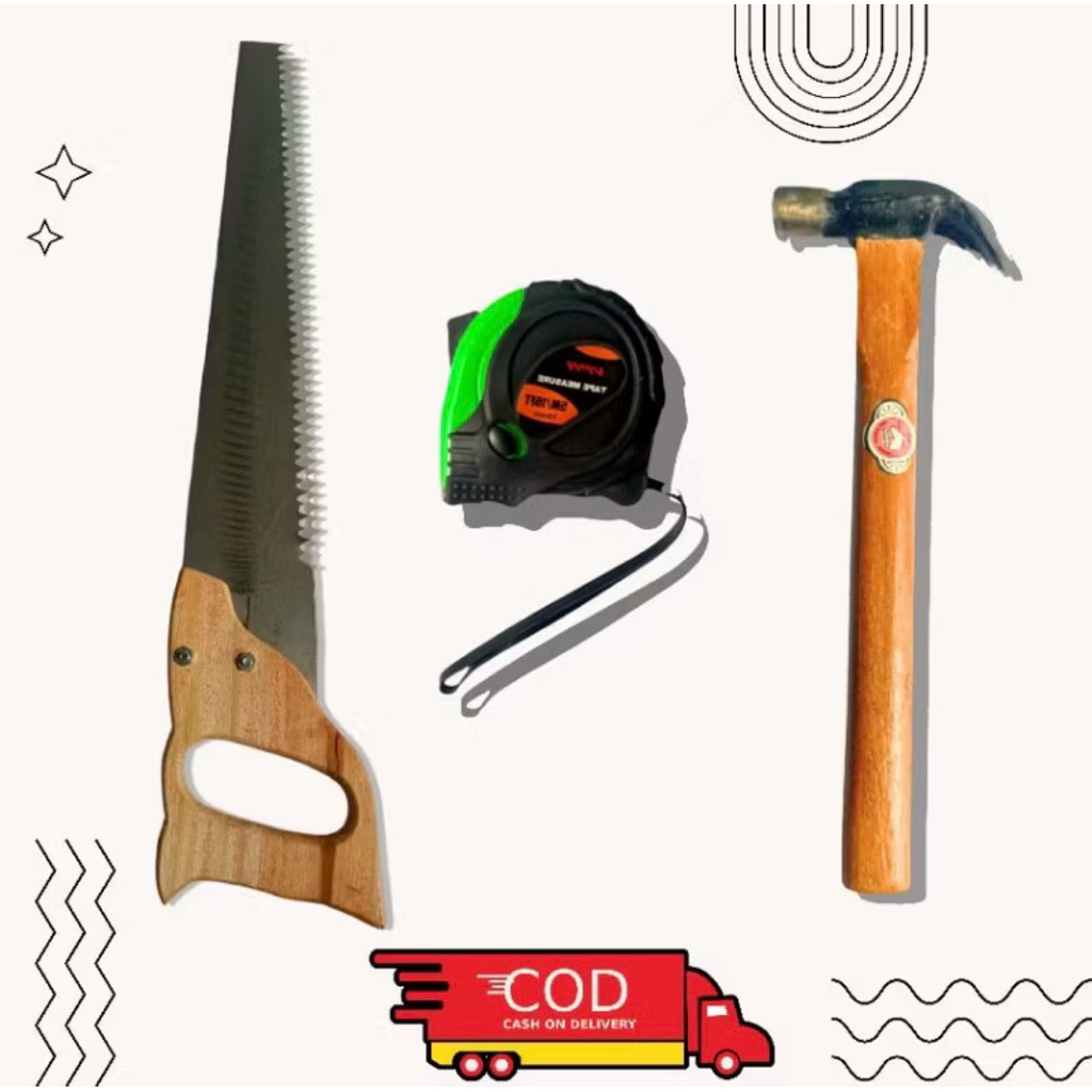 PAKET MURAH ALAT TUKANG BANGUNAN GERGAJI+PALU KAMBING+METERAN