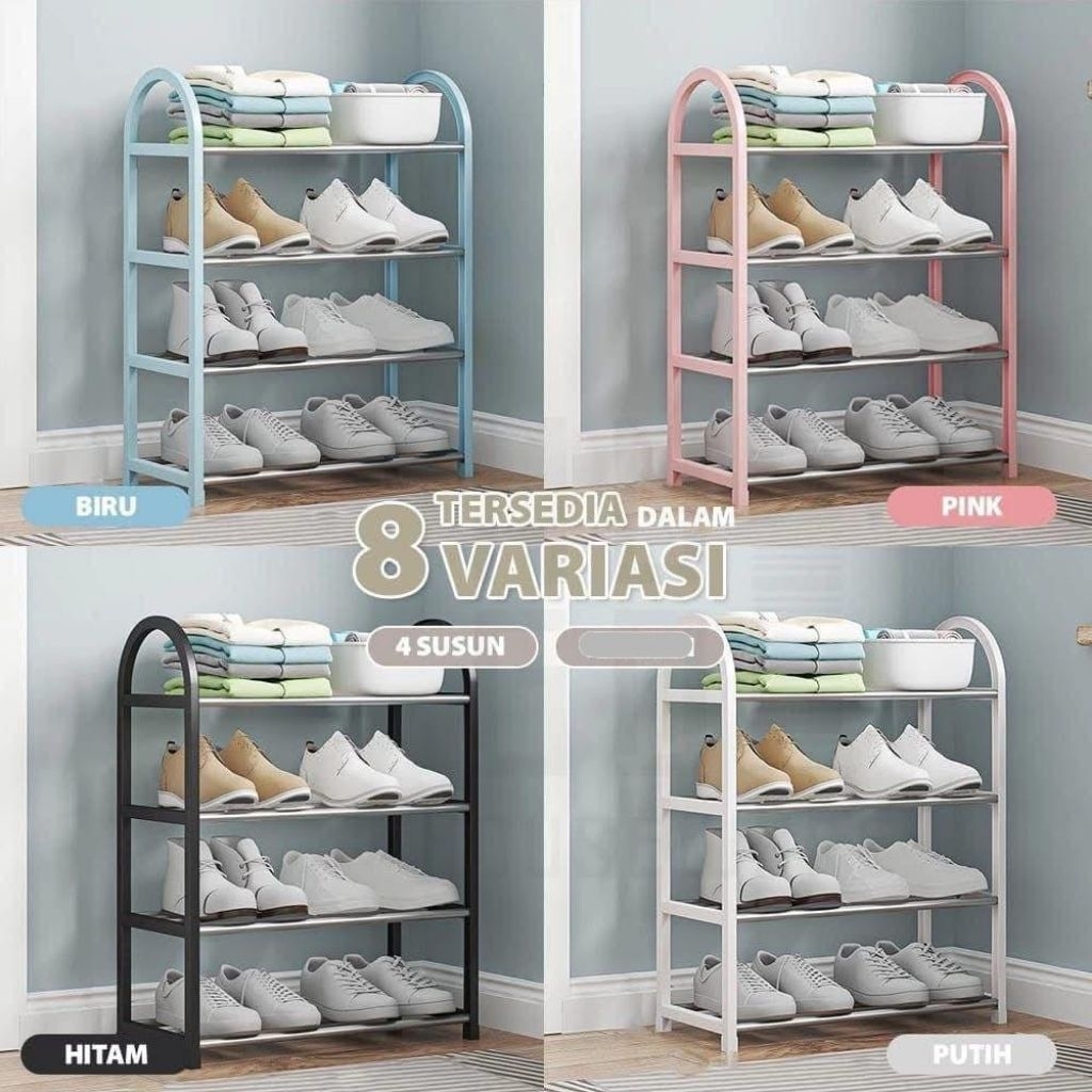 rak sepatu plastik stainless tempat barang polos serbaguna 4 susun ready cod Makassar