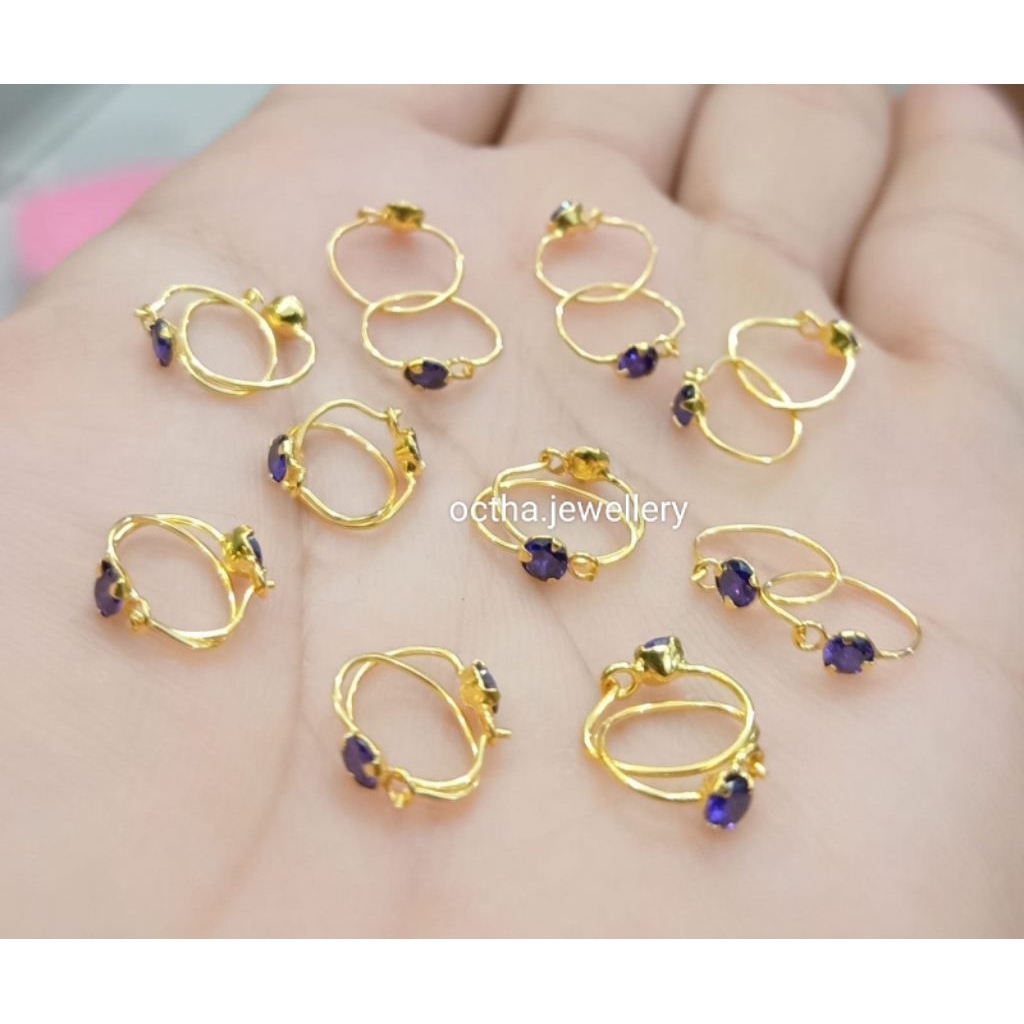 ANTING KENIP BAYI MATA UNGU PERAK 925 ASLI LAPIS MAS
