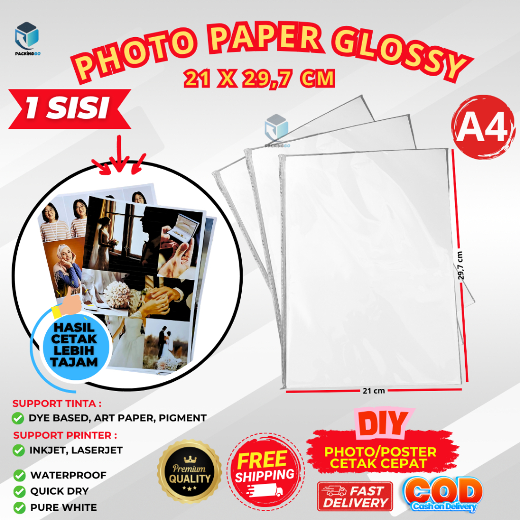 KERTAS FOTO GLOSSY A4 1 SISI ANTI AIR / PHOTO PAPER GLOSSY INKJET WATERPROOF