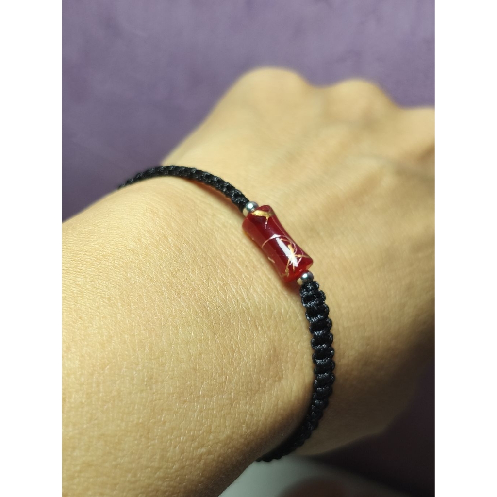 SAMKEST - GELANG GIOK BAMBU, KRISTAL GIOK, GIOK KACA BRACELET, GELANG BAMBU WARNA MERAH MAROON, GELA