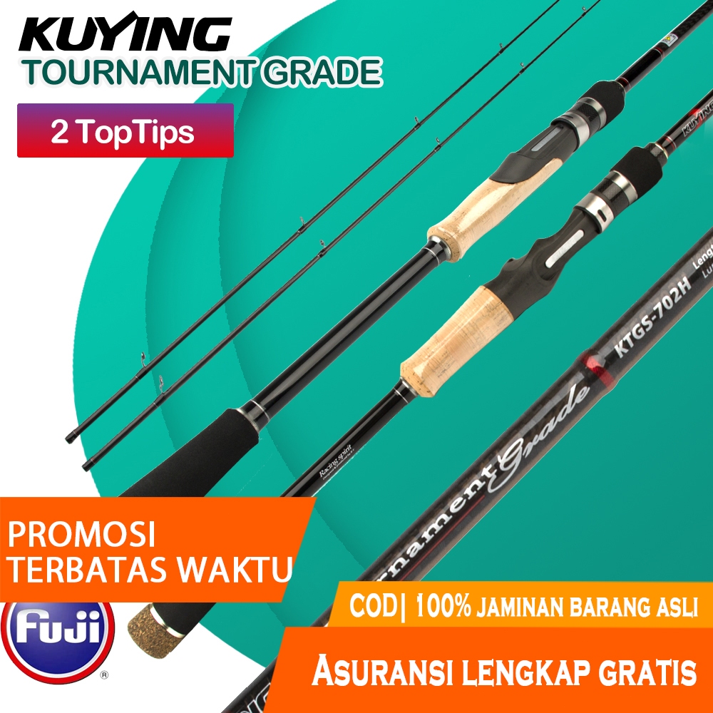 KUYING TOURNAMENT GRADE 210cm Joran Fishing Rod Spinning Baitcasting BC FUJI Carbon 2 Tips MH H Hard