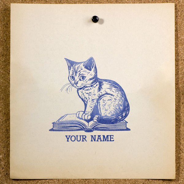 

Stempel Buku Ex Libris Kustom Nama | Desain Kucing Imut Buku | SE-56 | Perpustakaan Pribadi