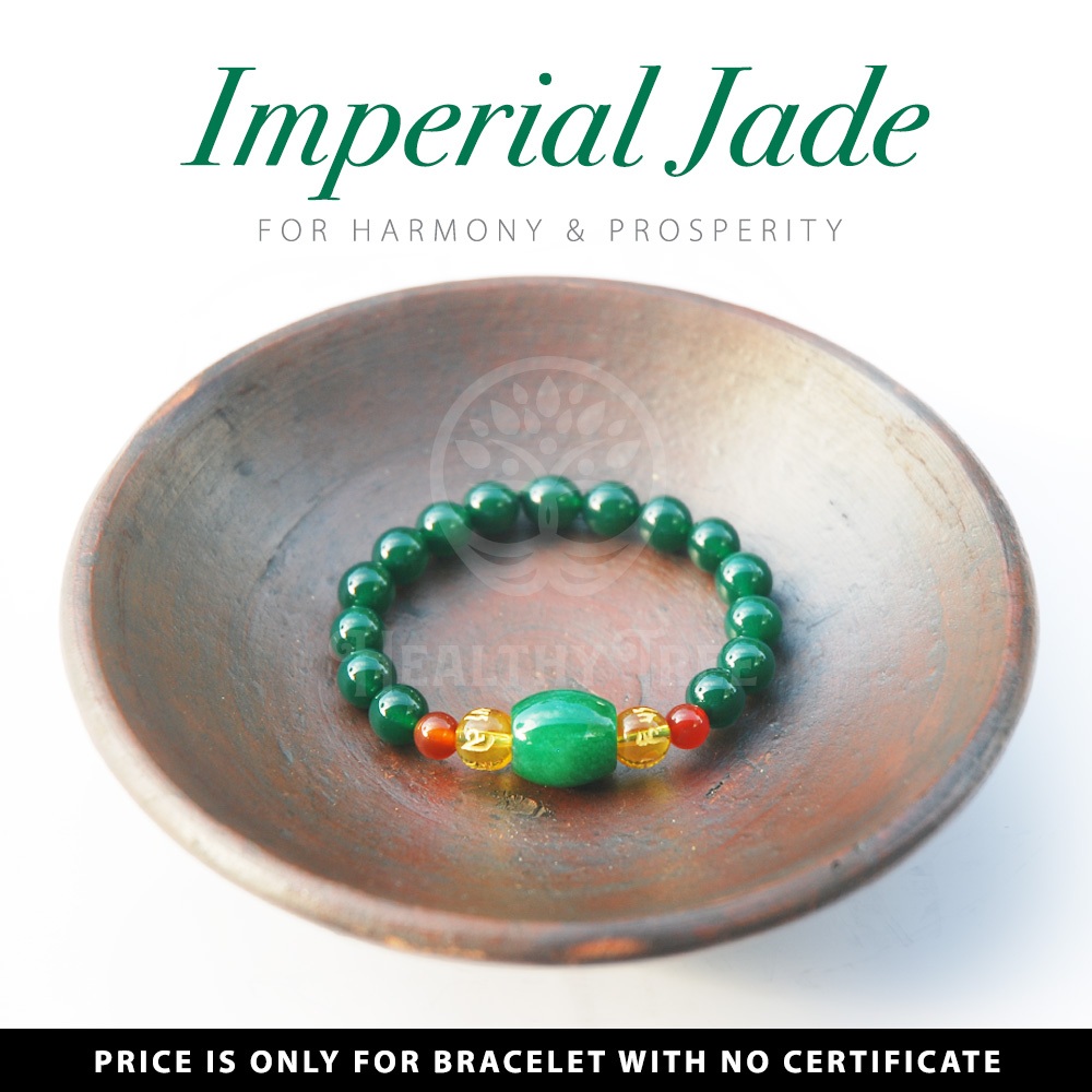 Gelang Batu Natural Kristal Imperial Jade (Green Jade Mix Red Agate and Mantra) 8mm