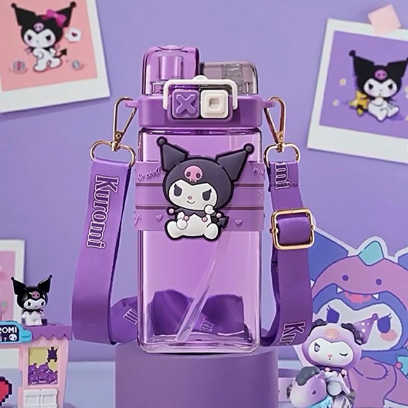 Botol Minum Anak Tali Panjang 2in1 Sedot Teguk Melody Kuromi Cinnamoroll 580ML/2304