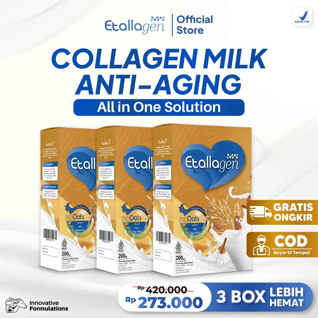 

ETALLAGEN Hemat 3 BOX | Susu Etawa Tinggi Kolagen Cerahkan Kulit, Kuatkan Sendi & Awet Muda | BPOM