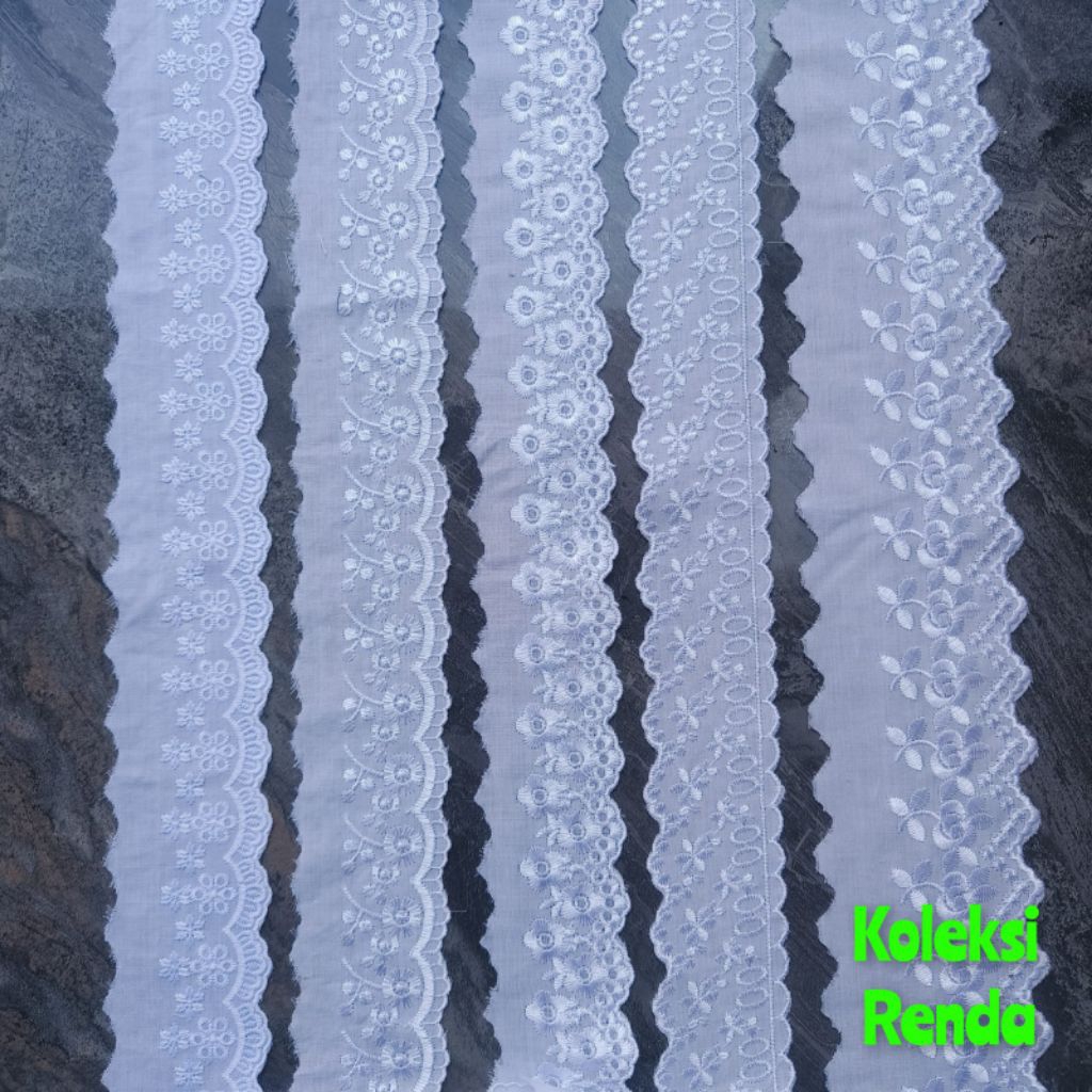 (harga per 100cm) Renda katun jepang, renda katun bordir