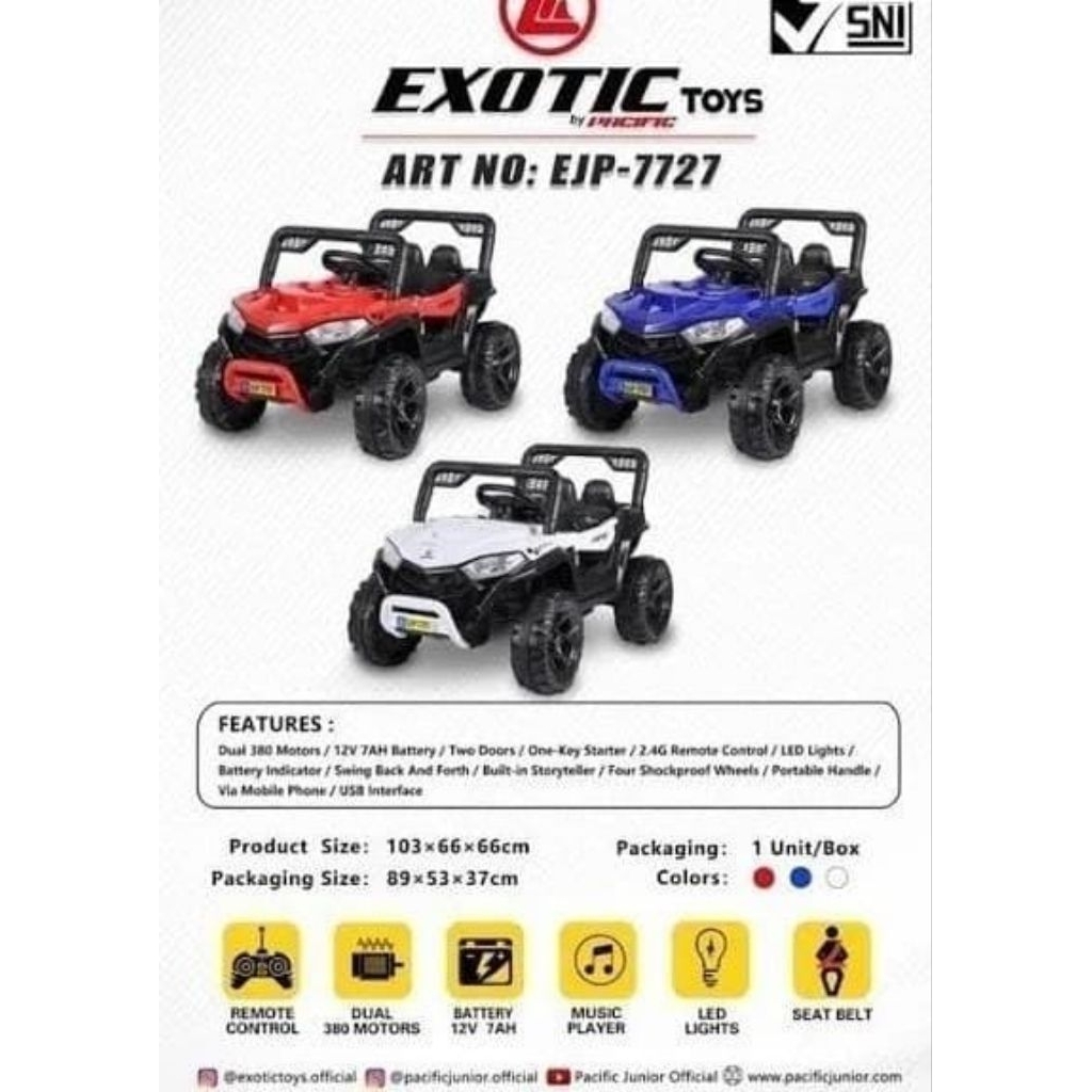 Mobilan Aki Anak Exotic Jeep EJP-7727 Bemusik