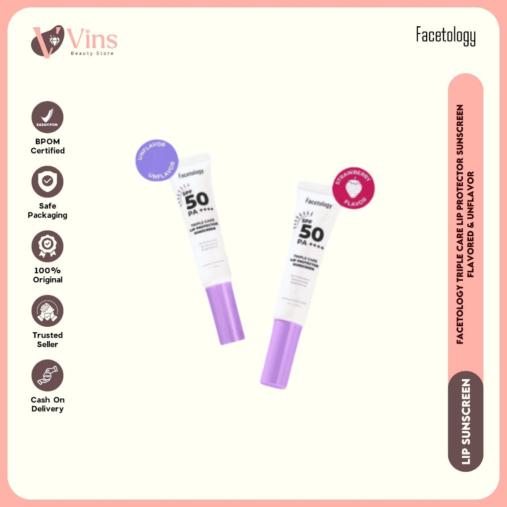 ✨VINS BEAUTY✨FACETOLOGY Triple Care Lip Protector Sunscreen Flavored & Unflavored - Lip Balm