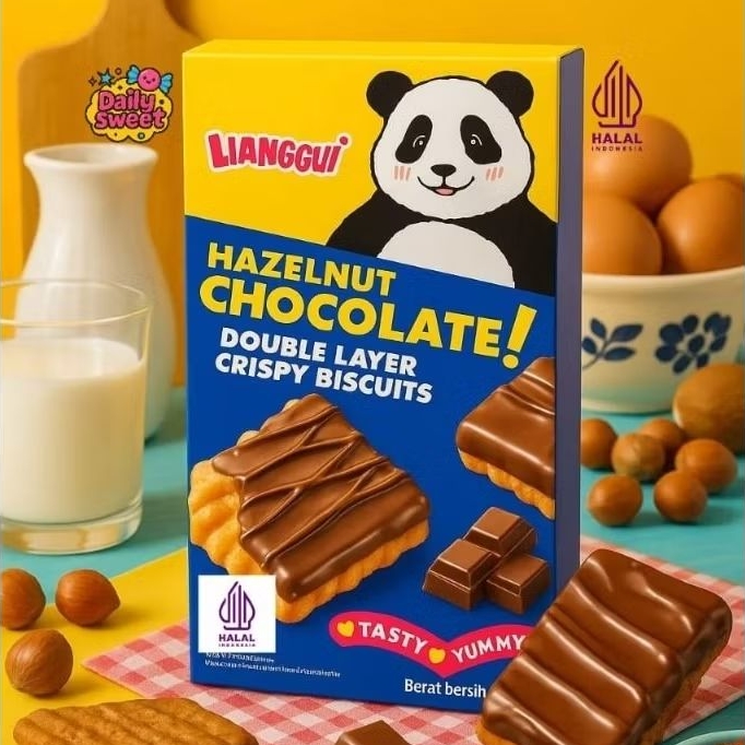 

[LIANGGUI] HAZELNUT CHOCOLATE, DOUBLE LAYER CRISPY BISCUITS, BISKUIT, COKLAT, COKELAT, RENYAH, MANIS, COOKIES, CEMILAN, SNACK Camilan Kering