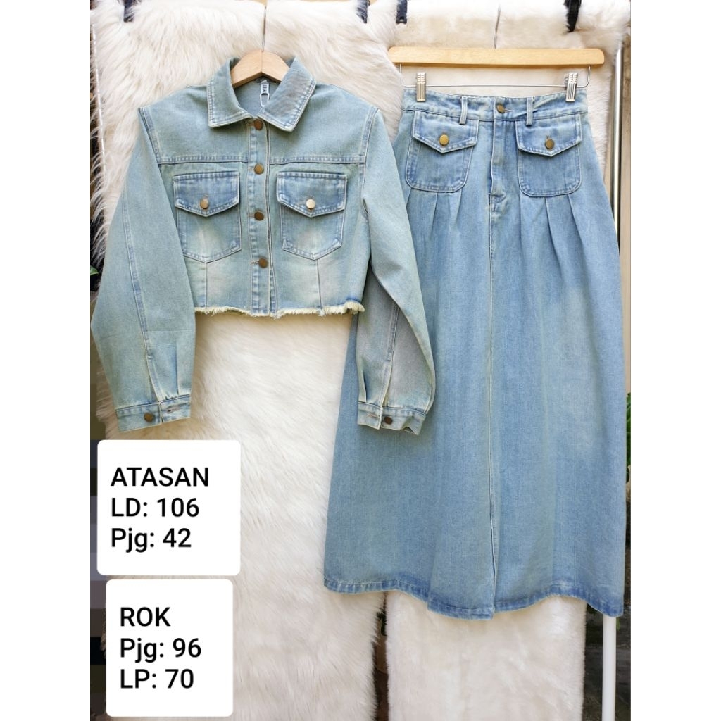 New Setelan Rok Denim Unfinish Wanita