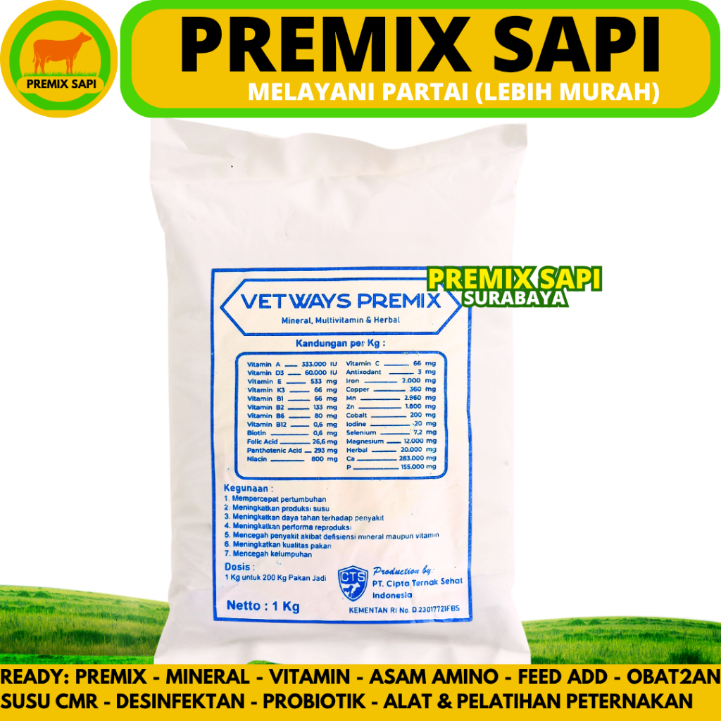 VETWAYS PREMIX 1KG - Premix Mineral Multivitamin Penambah Nafsu Makan & Penggemuk Sapi Kambing Domba