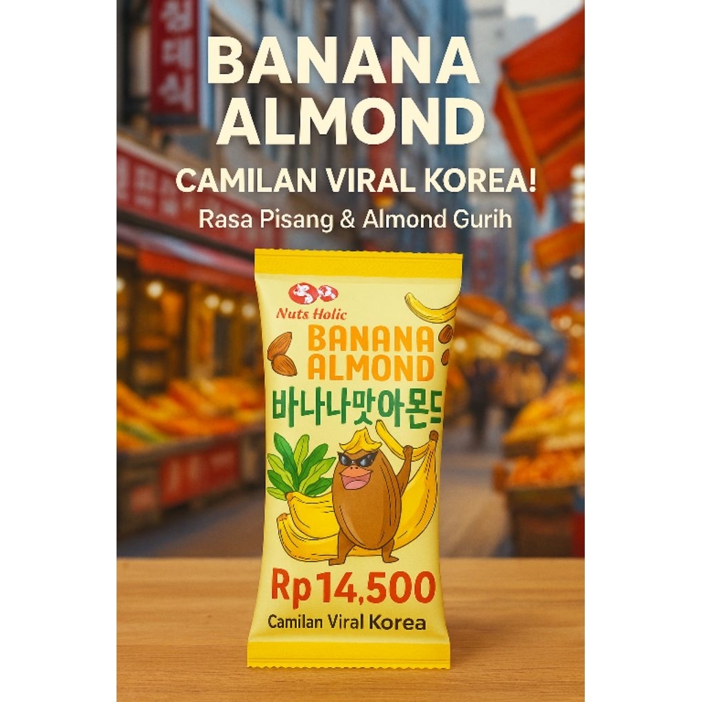 

Snack viral | Banana Almond Snack Korea 30gr | Kacang Almond Rasa Pisang | Snack Imut Viral