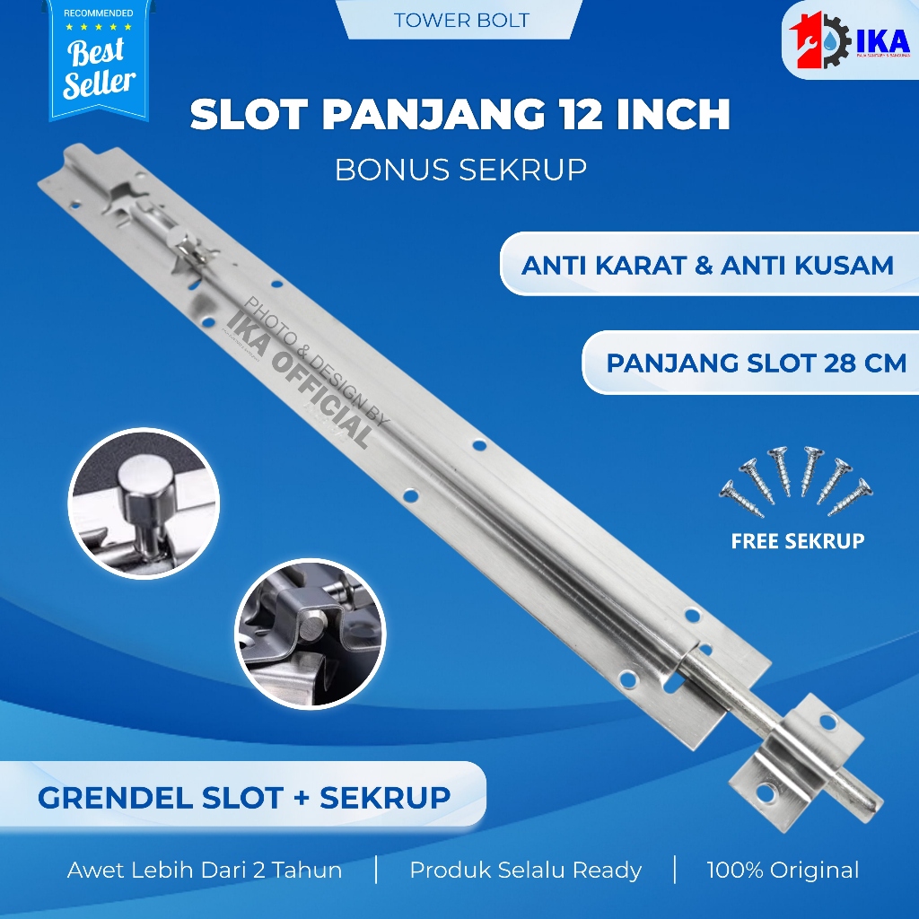 GRENDEL SS STAINLESS STEEL 12 INCH SLOT PINTU KAMAR 12" / Grendel Stainless Steel 12 Inch Inci