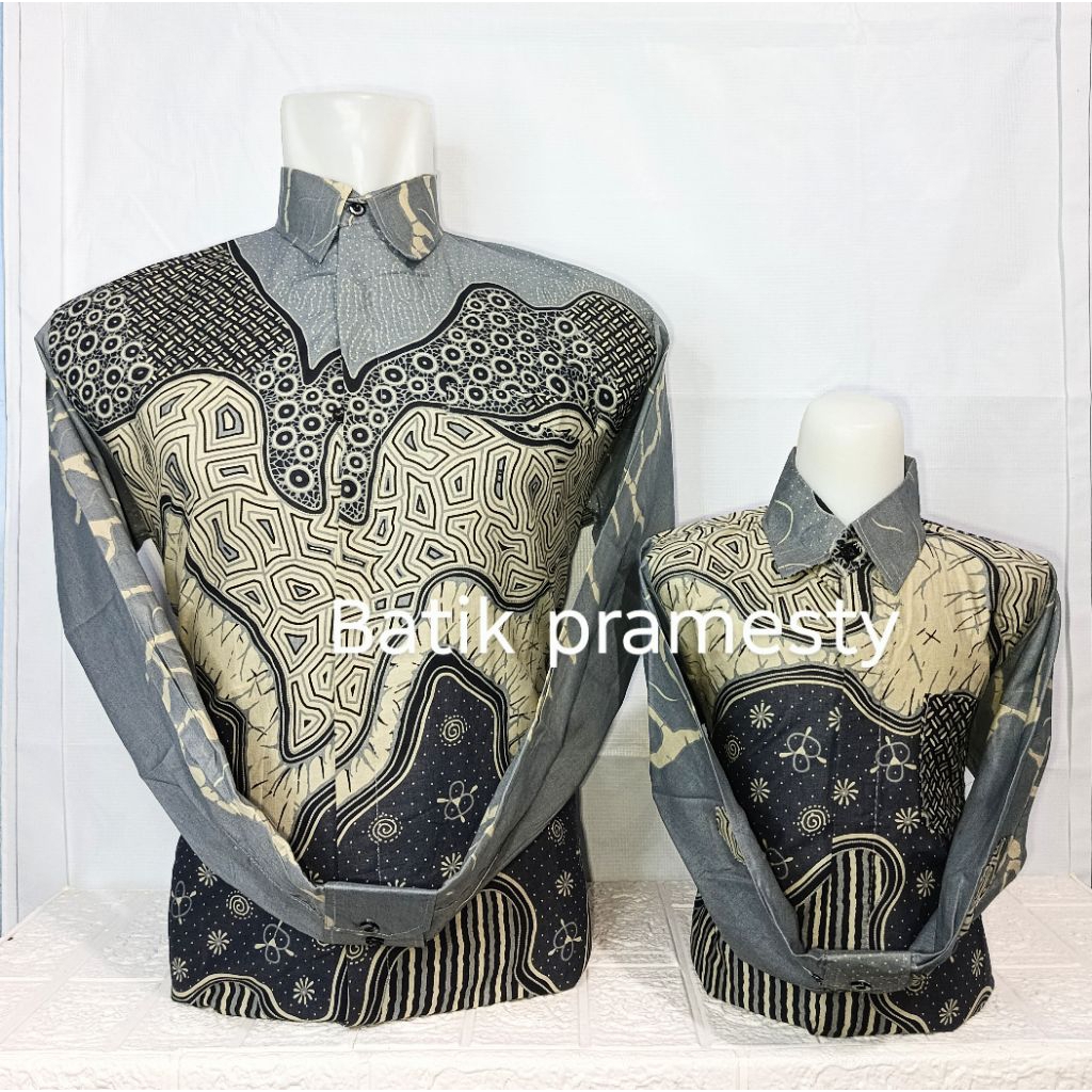kemeja batik abu cream couple ayah anak motif raja ampat bahan katun laseman lapisan furing hero
