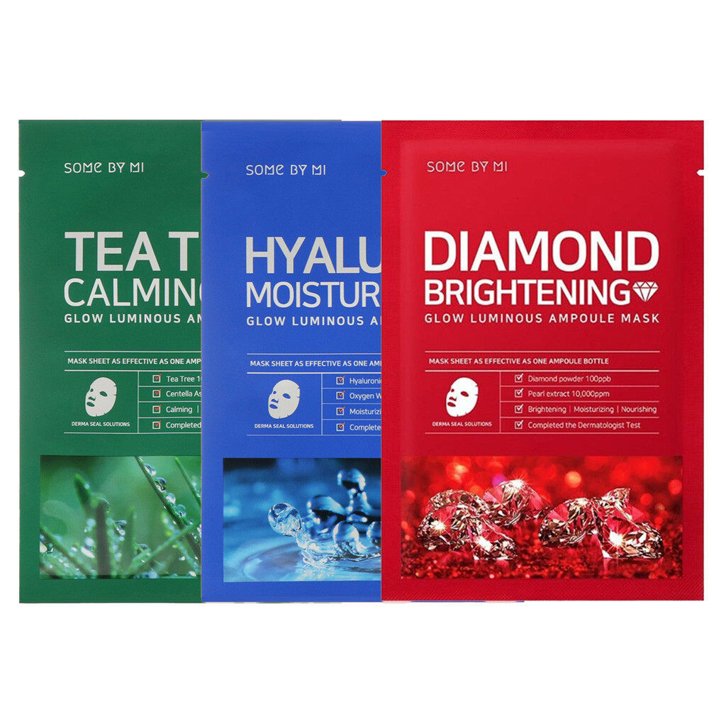 Some By Mi Glow Luminous Ampoule Mask (25g / 1 Sheet) (Tea Tree/Hyaluron/Red Diamond) BPOM Ori 100%