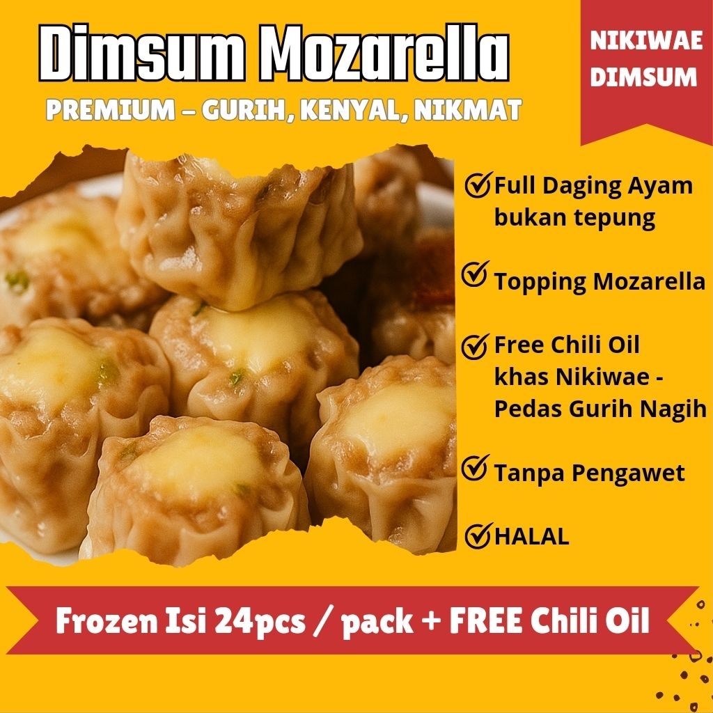 

Dimsum Mozarella Frozen Isi 24 pcs + FREE Chili Oil | Full Daging Ayam HALAL | Tanpa Pengawet