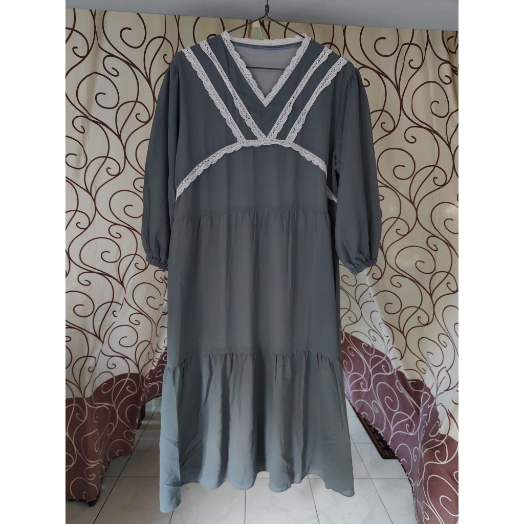 preloved pl baju dress gamis midi wanita ceruty
