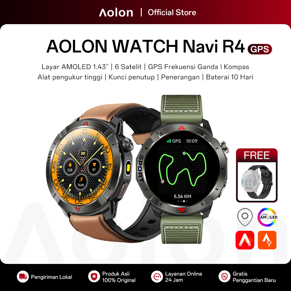 Aolon Navi R4 Jam Tangan Smartwatch 46mm 6 Satelit GPS Amoled Pelacakan Olahraga Senter Altimeter Sm