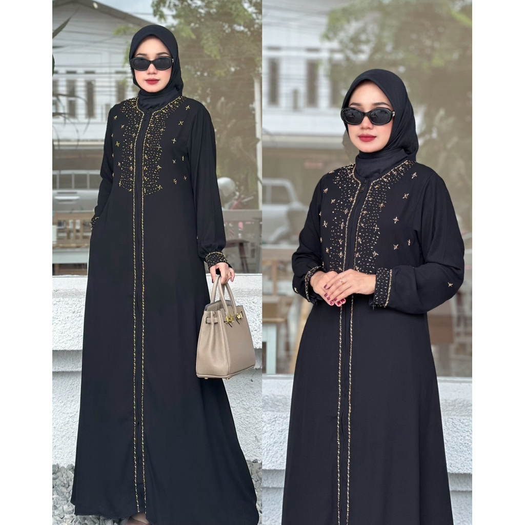 Abaya Hitam Jetblack Payet Permata Abaya Turkey syari Umroh Bahan Jetblack Jumbo