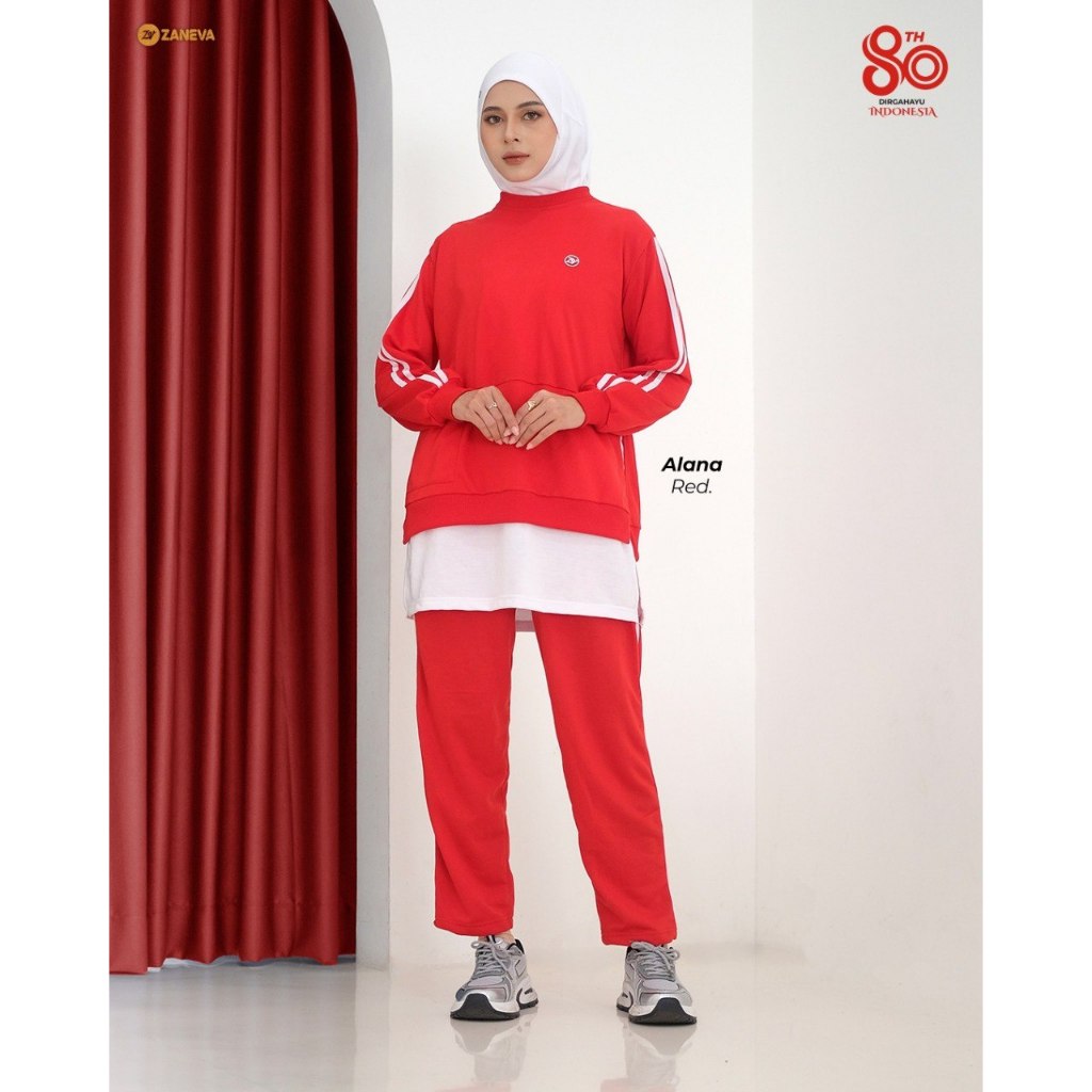 ZANEVA - ALANA One Set – Setelan Olahraga Muslimah Premium | Sweater Sporty Wanita + Celana Training