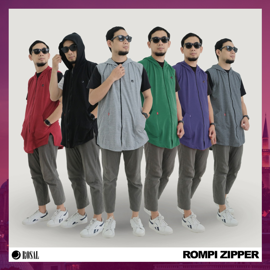 ROSAL ZIPPER – Rompi Sholat Muslim Pria Resleting Depan | Baby Terry | Ukuran M–3XL