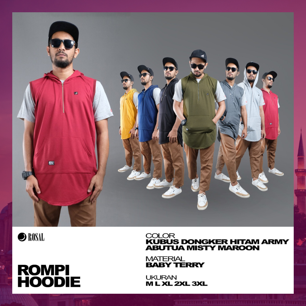 Rompi Sholat Pria Muslim Pelapis Baju | ROSAL HOODIE | Bahan Baby Terry Tebal Lembut | M–XXXL