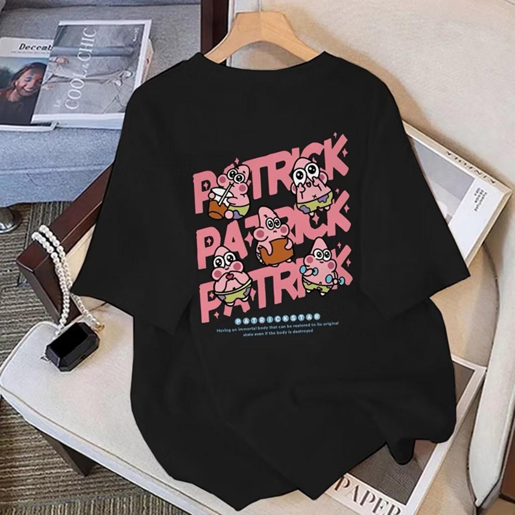 Kaos T-shirt Patrick Star Oversize Infiless Atasan Baju Unisex - Karakter Tulisan Patrick Pink Imut