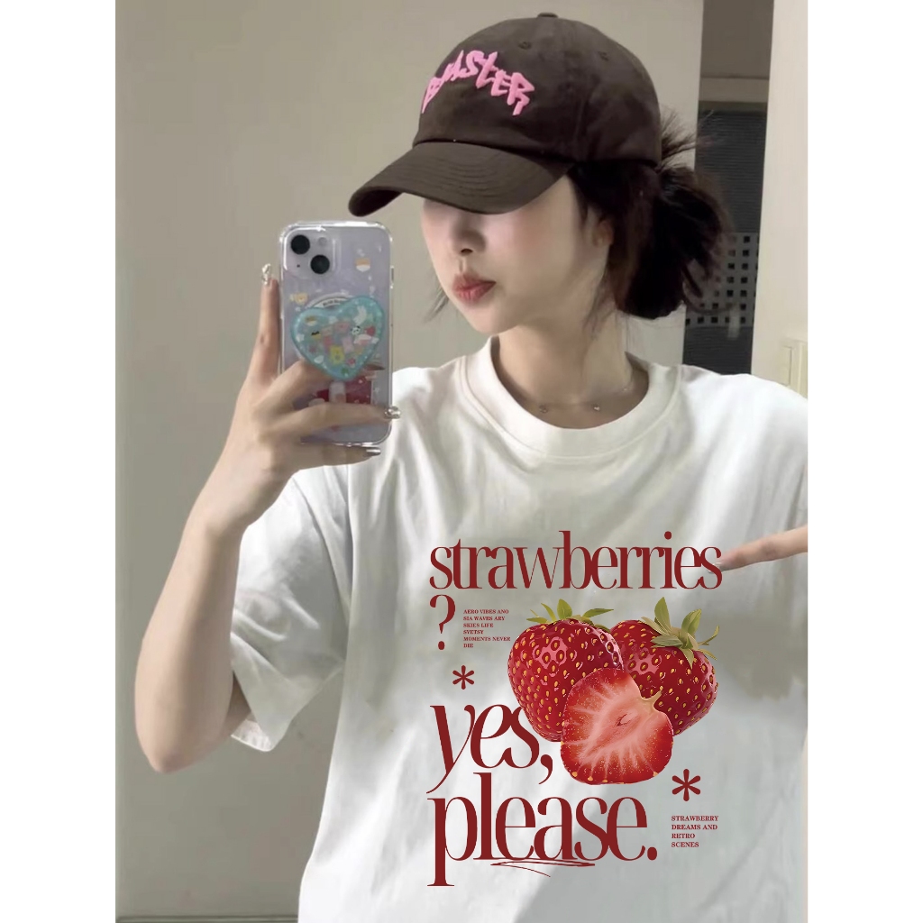 2TOYOUNG Pola stroberi Pola digital vintage Amerika kaos wanita atasan wanita korea style kaos overs