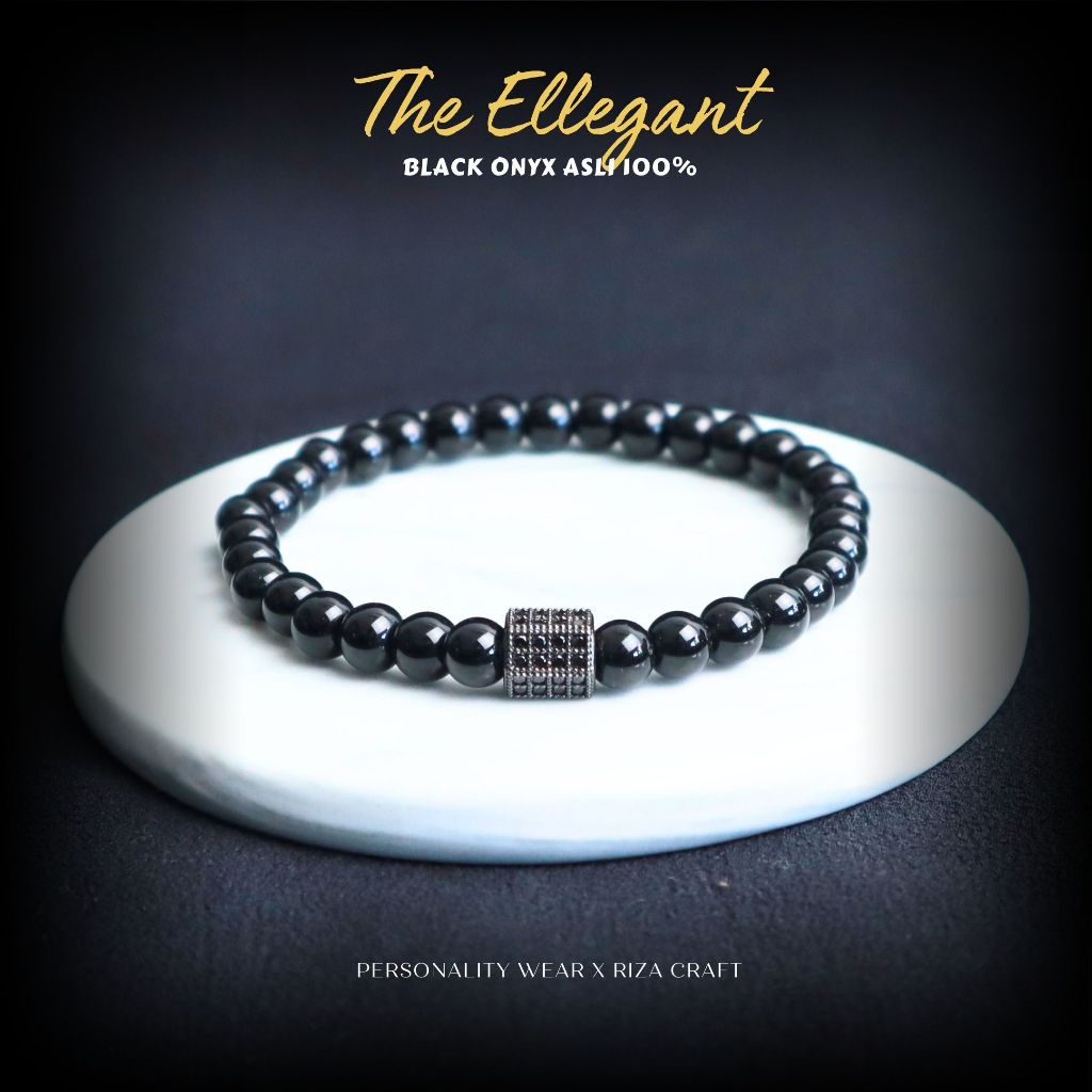 Gelang Pria Wanita Cowok Cewek Keren Keknian Batu Kristal Akik Black Onyx Hitam ASLI Original Simple