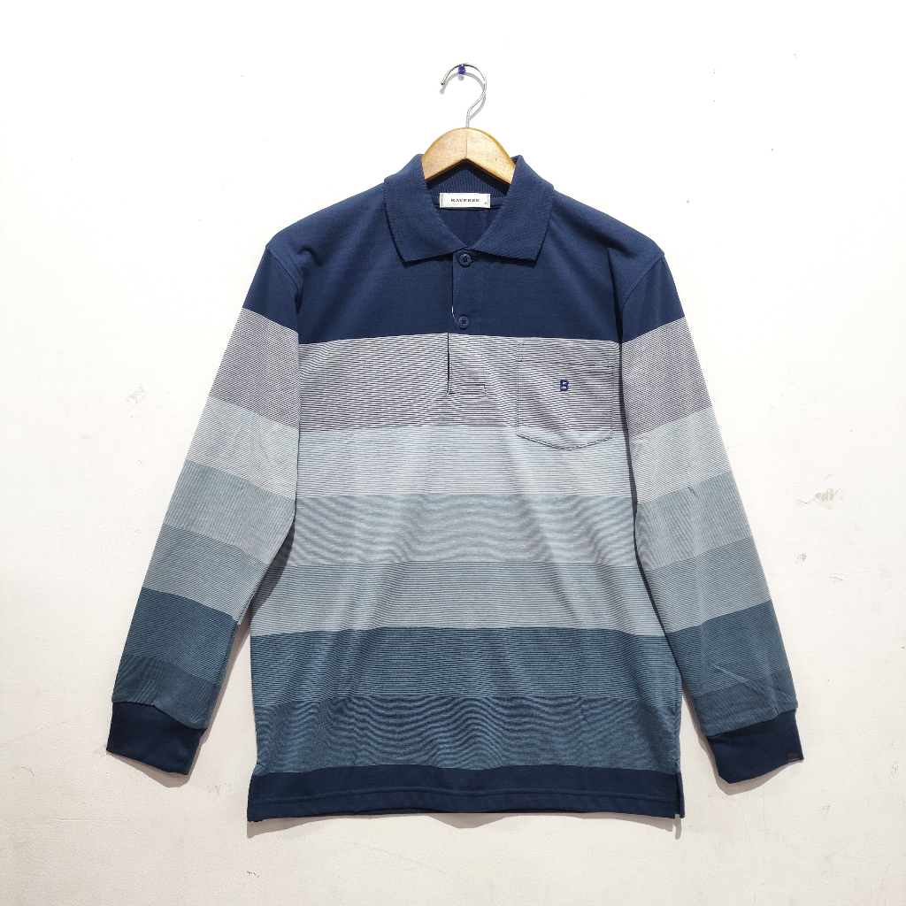 BAVERRE Kaos Polo Motif Salur Katun Lengan Panjang VPB20013A