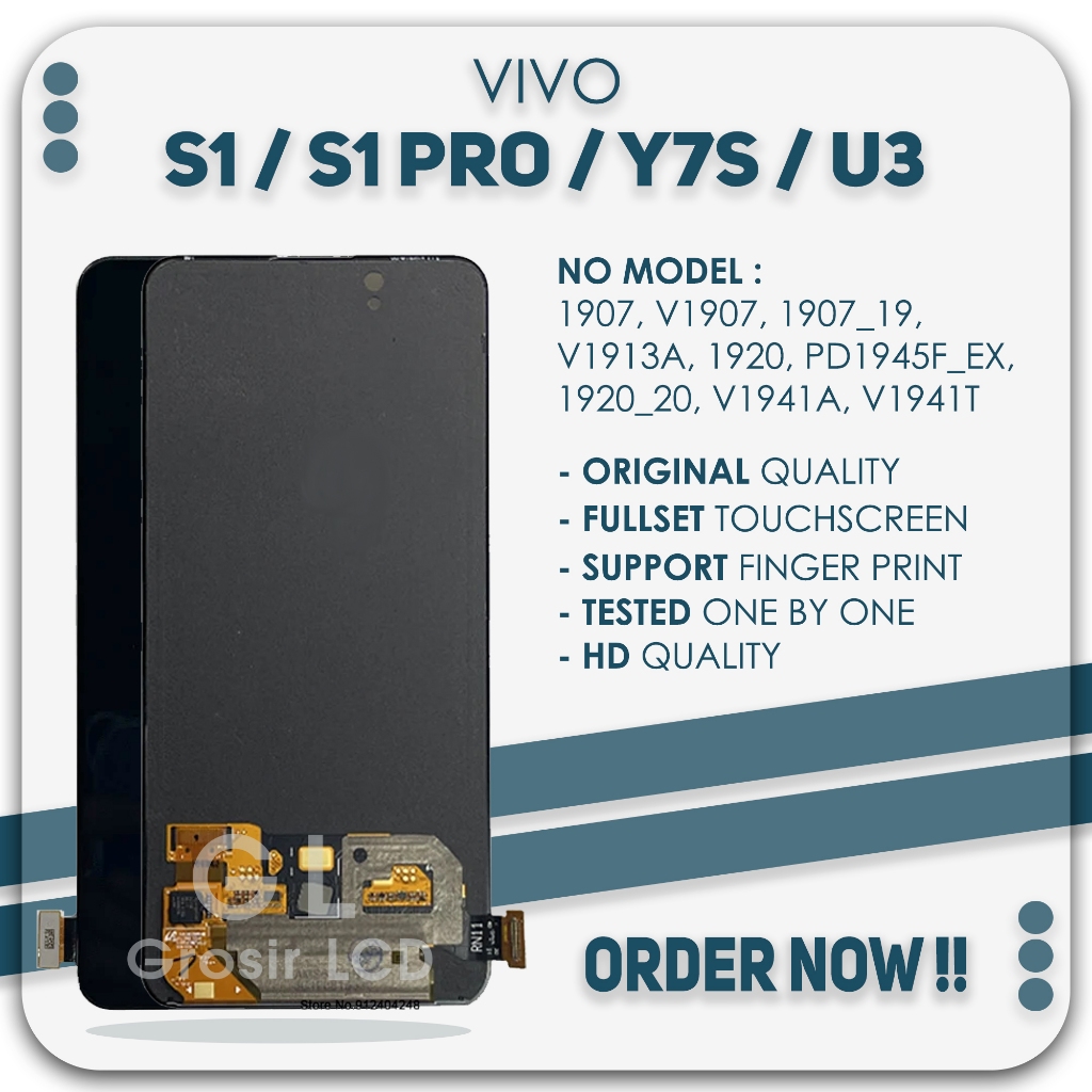 Grosir LCD Vivo S1 / S1 Pro / Y7s / U3 - Finger Print Fullset Touch Screen