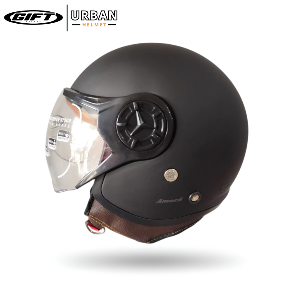 Helm Bogo Dewasa Gift Amora Hijab Retro Black Dof / Helm Half Face Wanita Hijab Friendly sudah SNI